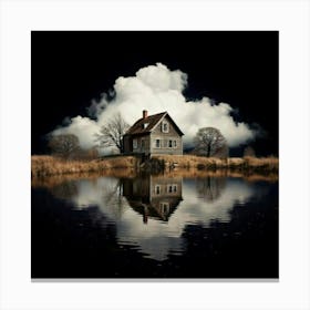 Firefly Black Background, Reflection, Old House, Cloud, Pond, Atmospheric, Serene, Mysterious, Moody (2) Canvas Print