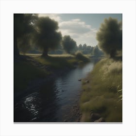 Stream In A Field 1 Canvas Print