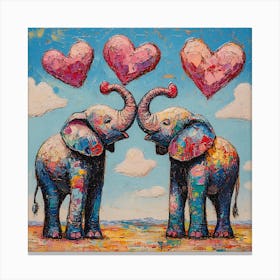 Love of Elephants Abstracted Under a Cloud of Hearts 5 Canvas Print