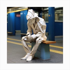 Origami Urban Man Sitting On Bench Canvas Print