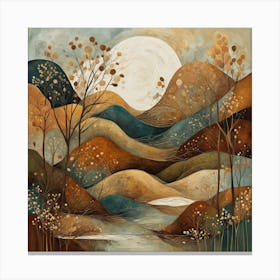 Moonlight In The Mountains, Floral Pattern, Abstract Piece With Organic Shapes And Earthy Colors art print Canvas Print