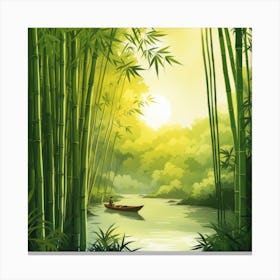 A Stream In A Bamboo Forest At Sun Rise Square Composition 30 Canvas Print