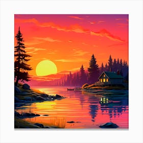 Sunset In The Lake,Digital art isolated house Canvas Print