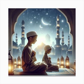 Muslim Children Prayingلمشاعر الروحانية في رمضان Canvas Print