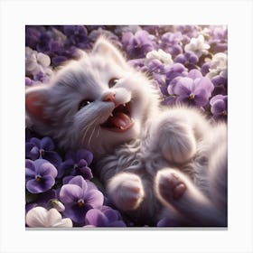 Kitten In Purple Flowers Canvas Print