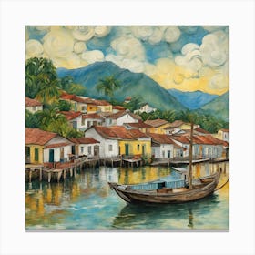 In The Style Of Vincent Van Gogh . A combination of pencil drawing with acrylic painting, with scraping and splashing, trompe-l'œil, this masterpiece shows the beauty of Paraty, Brazil. The brush strokes are slightly rough, the colors are emphasized, highlighting the beauty of this place. Canvas Print
