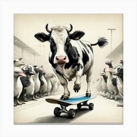 Cow On Skateboard 9 Canvas Print