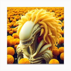 Alien In A Field Of Marigolds 3 Canvas Print