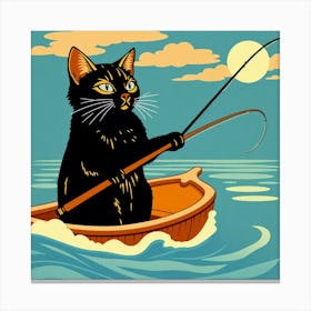 Cat Fishing In A Boat 2 Canvas Print