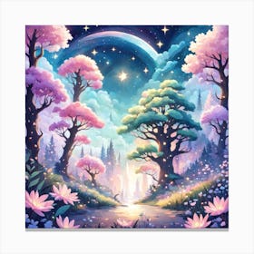 A Fantasy Forest With Twinkling Stars In Pastel Tone Square Composition 425 Canvas Print