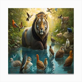 Tiger And Birds Canvas Print