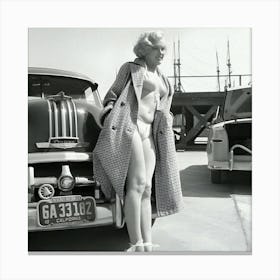 Marilyn Monroe Poses For A Portrait Next To A 1950 Pontiac Chieftain Canvas Print