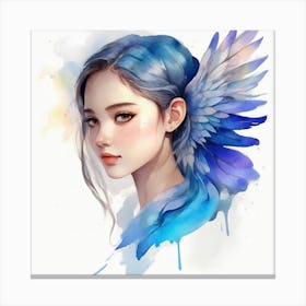 Asian Girl With Blue Wings Canvas Print