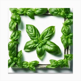 Green Basil Leaves In A Frame 1 Canvas Print