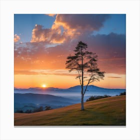 Lone Tree At Sunrise 1 Canvas Print