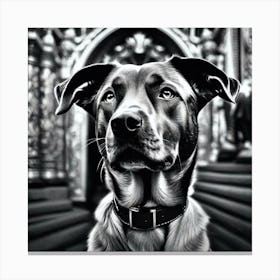 Black And White Dog Portrait Canvas Print