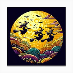 Witches Flying Over The Moon 1 Canvas Print