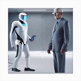 Old Man And Robot Canvas Print