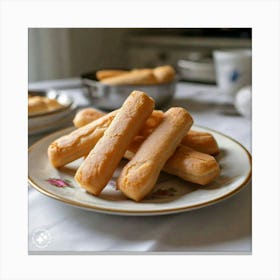 Bread Sticks On A Plate Canvas Print