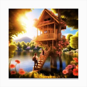 Tree House In The Forest Canvas Print