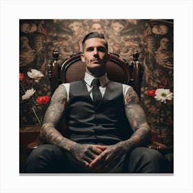 Sexy Tattooed Man Sitting In Chair Canvas Print