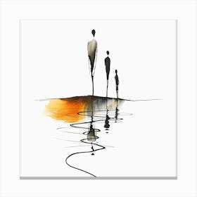 Three People Standing In Water with reflection - Line Art, city wall art, colorful wall art, home decor, minimal art, modern wall art, wall art, wall decoration, wall print colourful wall art, decor wall art, digital art, digital art download, interior wall art, downloadable art, eclectic wall, fantasy wall art, home decoration, home decor wall, printable art, printable wall art, wall art prints, artistic expression, contemporary, modern art print, Canvas Print