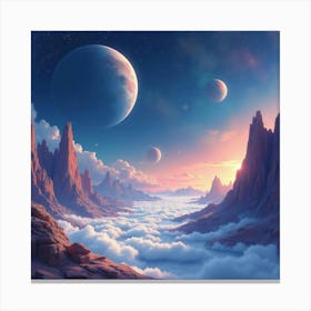 Space Tourism Destinations, Watercolor Of Dreamlike Cosmic Landscapes Canvas Print