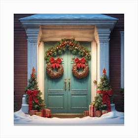 Christmas Decoration On Home Door Trending On Artstation Sharp Focus Studio Photo Intricate Deta (5) Canvas Print