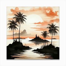 Boho art Silhouette of seaside landscape 4 Canvas Print