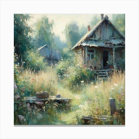 House In The Woods, Acrylic Painting Style Canvas Print