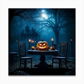 Celebration Old Horror Holiday Tree Moonlight Lantern Mist Head Table Eye Glow Pumpkin (25) Canvas Print