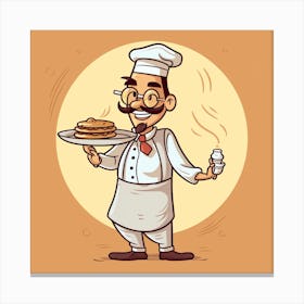 Cartoon Chef Holding Pancakes Canvas Print