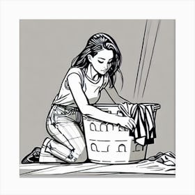 Girl Doing Laundry Canvas Print
