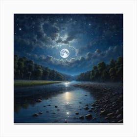 Full Moon Over River Canvas Print