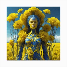 Yellow Flowers In Field With Blue Sky Sf Intricate Artwork Masterpiece Ominous Matte Painting Mo (3) Canvas Print