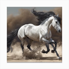 White Horse Running In The Desert Canvas Print