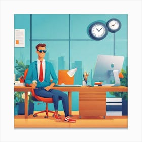 Office Worker Sitting At Desk Canvas Print