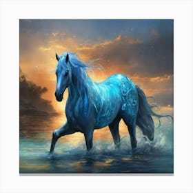 Blue Horse In The Water Canvas Print