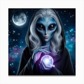 Alien Woman Holding A Crystal Ball Canvas Print