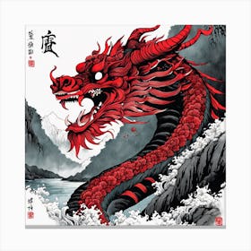 Chinese Dragon Mountain Ink Painting (4) Canvas Print