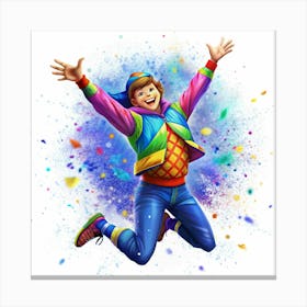 Joyful Man Jumping In A Burst Of Color Canvas Print