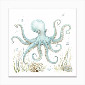 Delicate Illustration Of Blue Octopus Canvas Print
