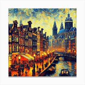 Amsterdam At Night Van Gogh 1 Canvas Print