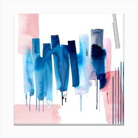 Artistic Abstract Watercolor Stripes Blue Square Canvas Print