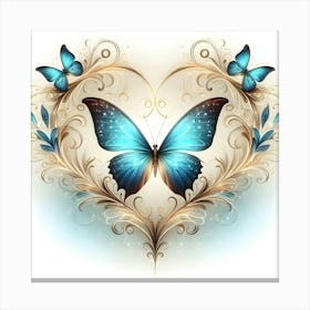 Blue Butterflies In A Heart Canvas Print