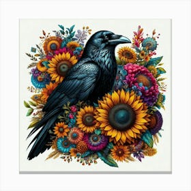 Crow And Sunflowers 1 Canvas Print