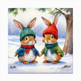 Two Rabbits In Winter Canvas Print