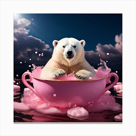 Polar Bear In A Pink Cup art print Canvas Print