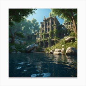 Default A A Tranquil River Winding Through A Dense Forest Sunl 2 Canvas Print