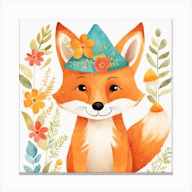 Floral Baby Fox Nursery Illustration (13) 1 Canvas Print